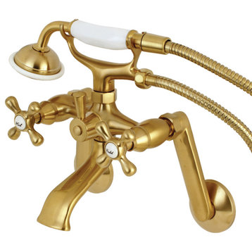 Kingston Brass Clawfoot Tub Faucet With Hand Shower, Brushed Brass