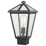 Z-Lite - Talbot 1 Light Outdoor Post Mount Fixture in Rubbed Bronze - Illuminate an exterior front or back walkway with a classic fixture reflecting a charming village theme. Made from Rubbed Bronze metal and seedy glass panels this one-light outdoor post mount fixture delivers a charming upgrade with a square post mount and an industrial-inspired attitude.andnbsp