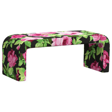 Red from Scalamandre by Cloth & Company Holland Bench, Cabbage Rose Pink/Black
