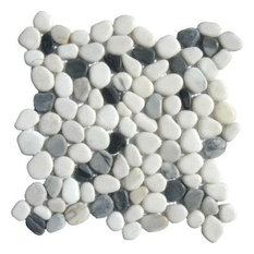 12x12 Black/White Pebbles Marble Mosaic Floor & Wall Tile, Single Sheet Sample