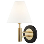 Mitzi by Hudson Valley Lighting - Robbie 1-Light Wall Sconce, Aged Brass & Black Finish, Off White Linen Shade - We get it. Everyone deserves to enjoy the benefits of good design in their home, and now everyone can. Meet Mitzi. Inspired by the founder of Hudson Valley Lighting's grandmother, a painter and master antique-finder, Mitzi mixes classic with contemporary, sacrificing no quality along the way. Designed with thoughtful simplicity, each fixture embodies form and function in perfect harmony. Less clutter and more creativity, Mitzi is attainable high design.