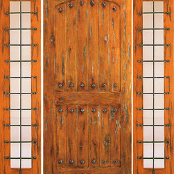 Prehung Door With Two Sidelights, Exterior, Knotty Alder, Clavos - Front Doors