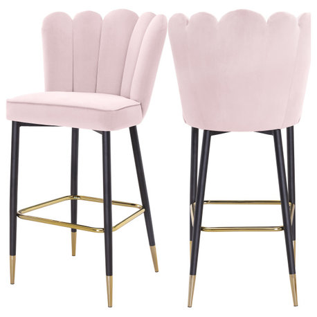 Lily Velvet Bar Stools With Matte Black Metal Legs (Set of 2)