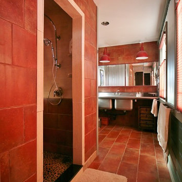 Red Industrial Master Bathroom