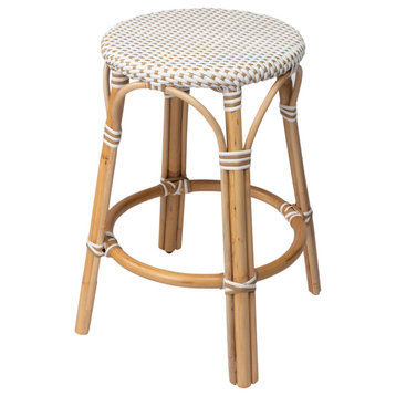 Butler Tobias Beige and White Rattan Counter Stool