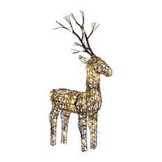 Brown Wicker Standing Reindeer Outdoor, Warm White LED, 60cm