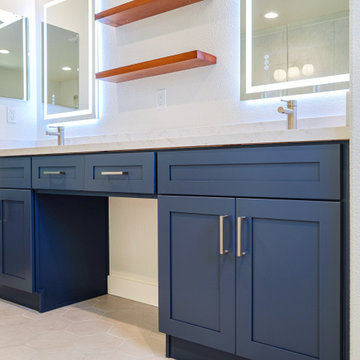 Modern Navy Blue Bathroom Vanity with LED Backlit Mirrors