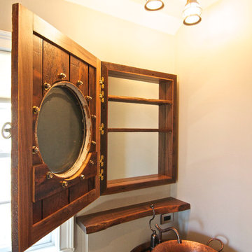 Barrel Vanity and Porthole Medicine Cabinet