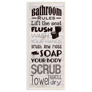 Bathroom Rules Wood Te"xtured Word Design, 7"x17"