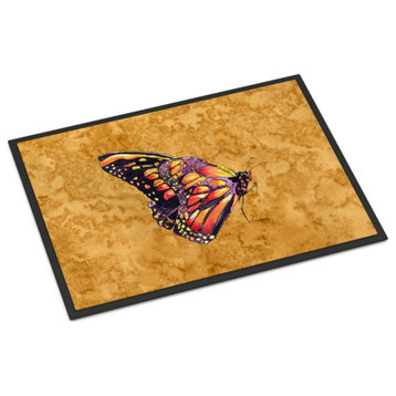 Butterfly On Gold Indoor Or Outdoor Doormat, 24"x36", Multicolor