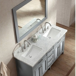 61 inch Cottage Double Sink Bathroom Vanity Set in Grey Finish - Bathroom Vanities And Sink Consoles