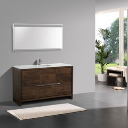 60 inch Rose Wood Modern Single Sink Bathroom Vanity with White Quartz Top - Bathroom Vanities And Sink Consoles