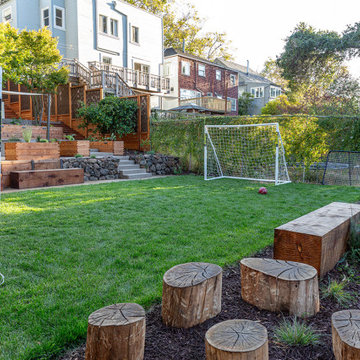 Soccer field and reclaimed stumps for outdoor play