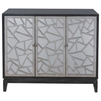 Fractal Accent 3-Door Mirrored Console, Black and Silver