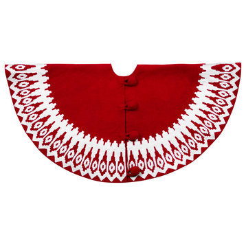 Handmade Felt Christmas Tree Skirt, Red Scandinavian - 60"