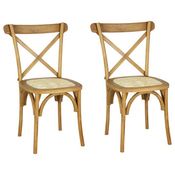 Cassis Classic Traditional X-Back Wood Rattan Dining Chair, Set of 2