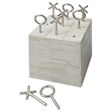Tic Tac Toe Block, White Bone