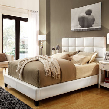 INSPIRE Q Fenton White Bonded Leather Panel Queen-sized Upholstered Bed