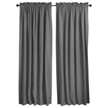 Blazing Needles 108"x52" Twill Curtain Panels, Set of 2, Steel Grey