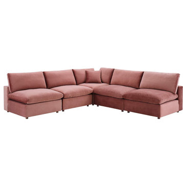 Wheatland Down Filled Overstuffed 5 Piece Sectional Sofa - Dusty Rose
