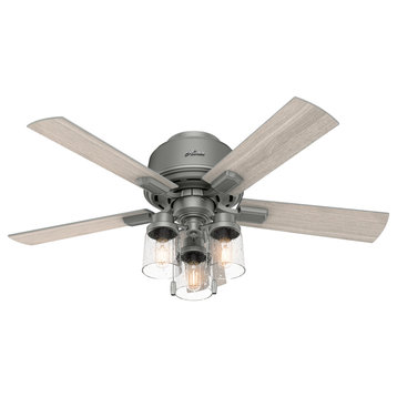 Hunter 44" Hartland Low Profile Ceiling Fan, Matte Silver, LED and Pull Chain