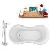 62" Clawfoot Red Tub, Faucet and Tray Set, White Feet, Chrome External Drain