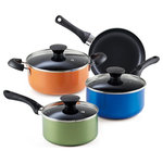 Cook N Home - Cook N Home 7-Piece Nonstick Cookware Starter Set, Multicolor - The Cook N Home 7-Piece nonstick cookware starter set, Multicolor includes: 1 qt saucepan with lid, 2 qt saucepan with lid, 3 qt casserole pot with lid, and an 8 in. Fry pan. Thick gauge aluminum provides even heat conduction and prevents hot spots. Nonstick coating for food release and lasts long. Tempered glass lids with steam vent for viewing food while cooking. Riveted soft touch handles stay cool when cooking and are comfortable works on: gas, electric, glass, halogen, ceramic, etc. Not induction compatible and not oven safe. Dishwasher safe and easy to clean.
