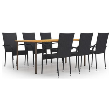 vidaXL Patio Dining Set Outdoor Table and Chair Set 7 Piece Poly Rattan Black