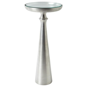 Round Tapered Metal Accent Table Pedestal Modern Spun Satin Nickel Brass Gold, Satin Nickel, Small