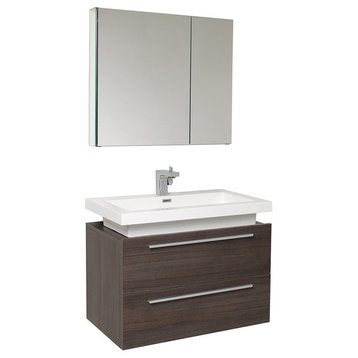Fresca Medio 32" Gray Oak Modern Bathroom Vanity w/ Medicine Cabinet