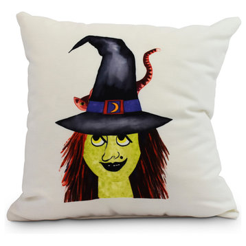 Witches Hat Cream Halloween Print Decorative Throw Pillow, 18"