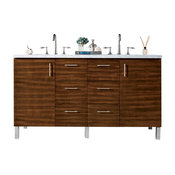 Metropolitan 60" Double Vanity, American Walnut, 3cm Arctic Fall Top