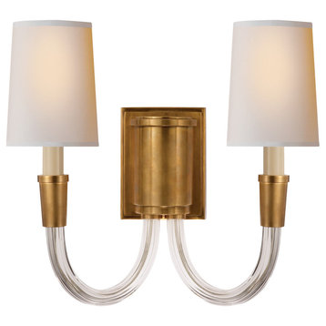 Vivian Double Sconce in Hand-Rubbed Antique Brass with Natural Paper Shades