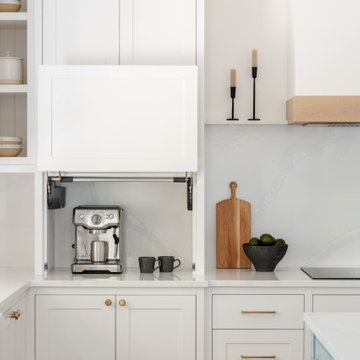Modern Heritage Kitchen with Lift-Up Appliance Garage – Functional Storage Detai