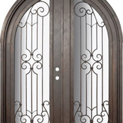 Milano 72x96  Round Top Wrought Iron Double Door 14 Gauge Steel - Front Doors