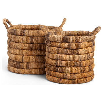 Abaca Basket With Handle Set (2) | dBodhi Caterpillar Sago, W15 X D15 X H14