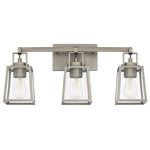 Capital Lighting - Kenner 3 Light Vanity, Antique Nickel - The Kenner 3-light vanity fixture accentuates industrial styling in the bath. Lantern-style hooks  Rain glass shades and an Antique Nickel finished frame come together to convey urban-meets-nautical vibes.&nbsp