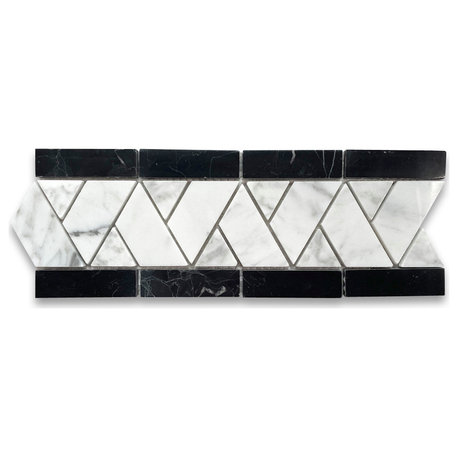 Mosaic Border Carrara White Marble Herringbone Listello Tile Polished, 1 sheet