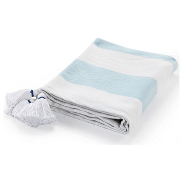 Cabana Striped Throw Blanket with Tassels, Corydalis Blue