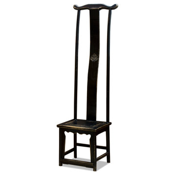 Distressed Elmwood Chinese Ming Tall Chair, Black