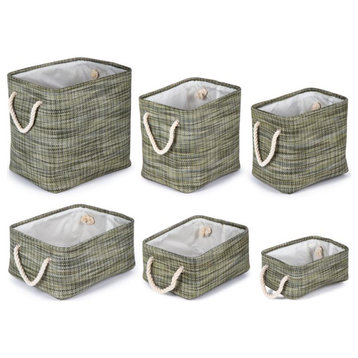 Truu Design Rectangular Paper Straw Fabric Storage Baskets in Green
