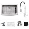 30" Farmhouse Stainless Steel Kitchen Sink, Pull-Down Faucet CH, Dispenser