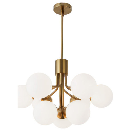 Amanda Chandelier - Aged Brass - Opal Glass, 9 Light