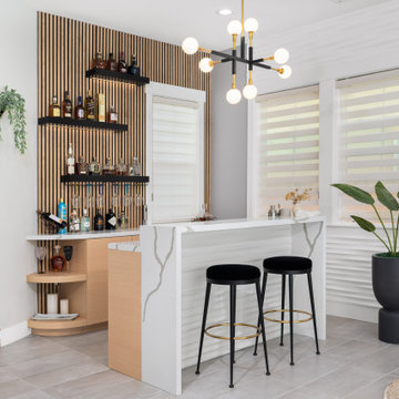 Modern Living room and Bar with orange accents.