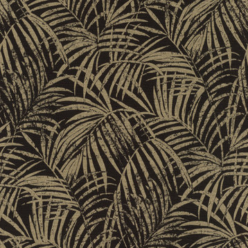 Yumi Black Palm Leaf Wallpaper, Swatch
