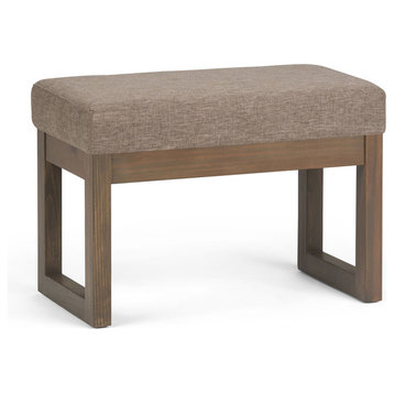 Milltown 26 Inch Wide Footstool Ottoman Bench In Fawn Brown Linen Look Fabric