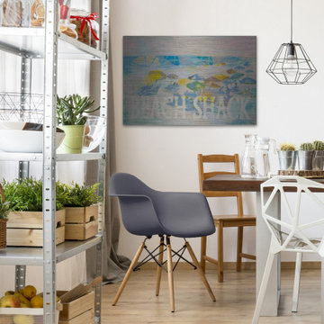 "Beach Shack Umbrellas" Painting Print on Brushed Aluminum