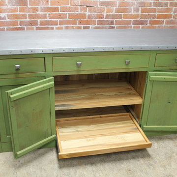 4 door zinc top sideboard in bayberry green