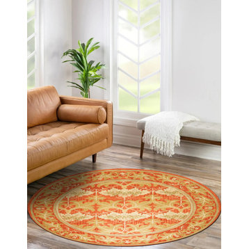 Hand-Tufted Wool Rust Transitional Oriental Morris Rug, 4' Round