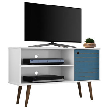 Manhattan Comfort Liberty Wood TV Stand for TVs up to 46" in Aqua Blue/White